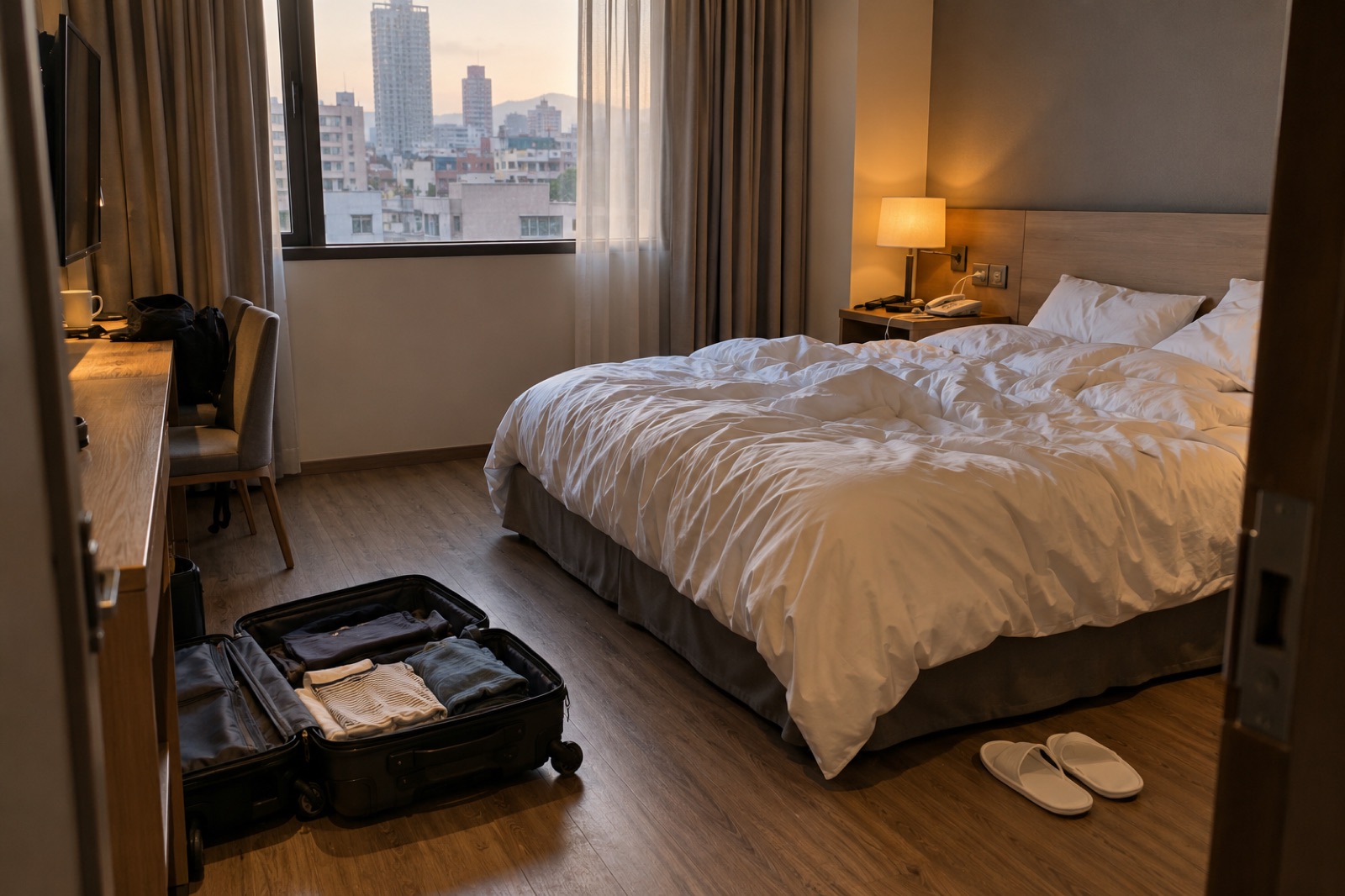入住後的城市旅館房間